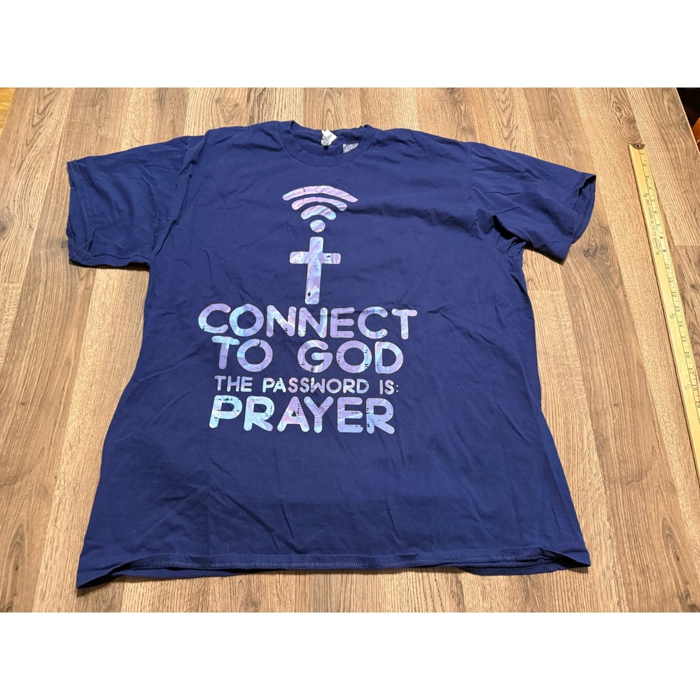 Port & Company Shirt Mens Size 2XL Blue Tee Connect To God Password Is Prayer